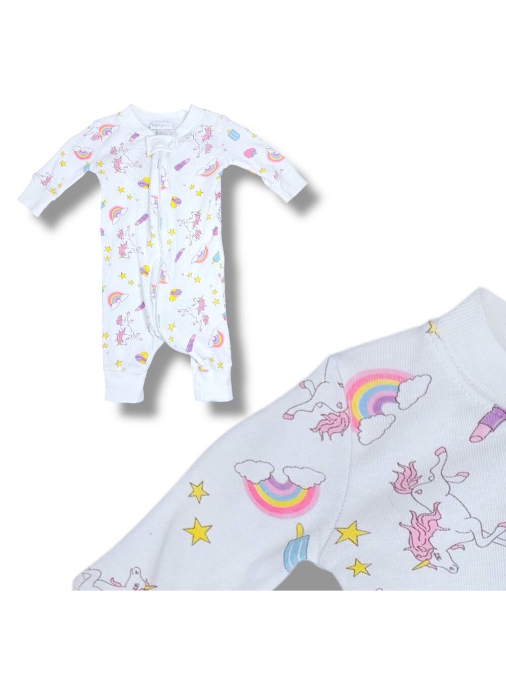 Magnolia Baby Baby Girls Pink Unicorn Rainbow One Piece Sleeper Romper Outfit 3m